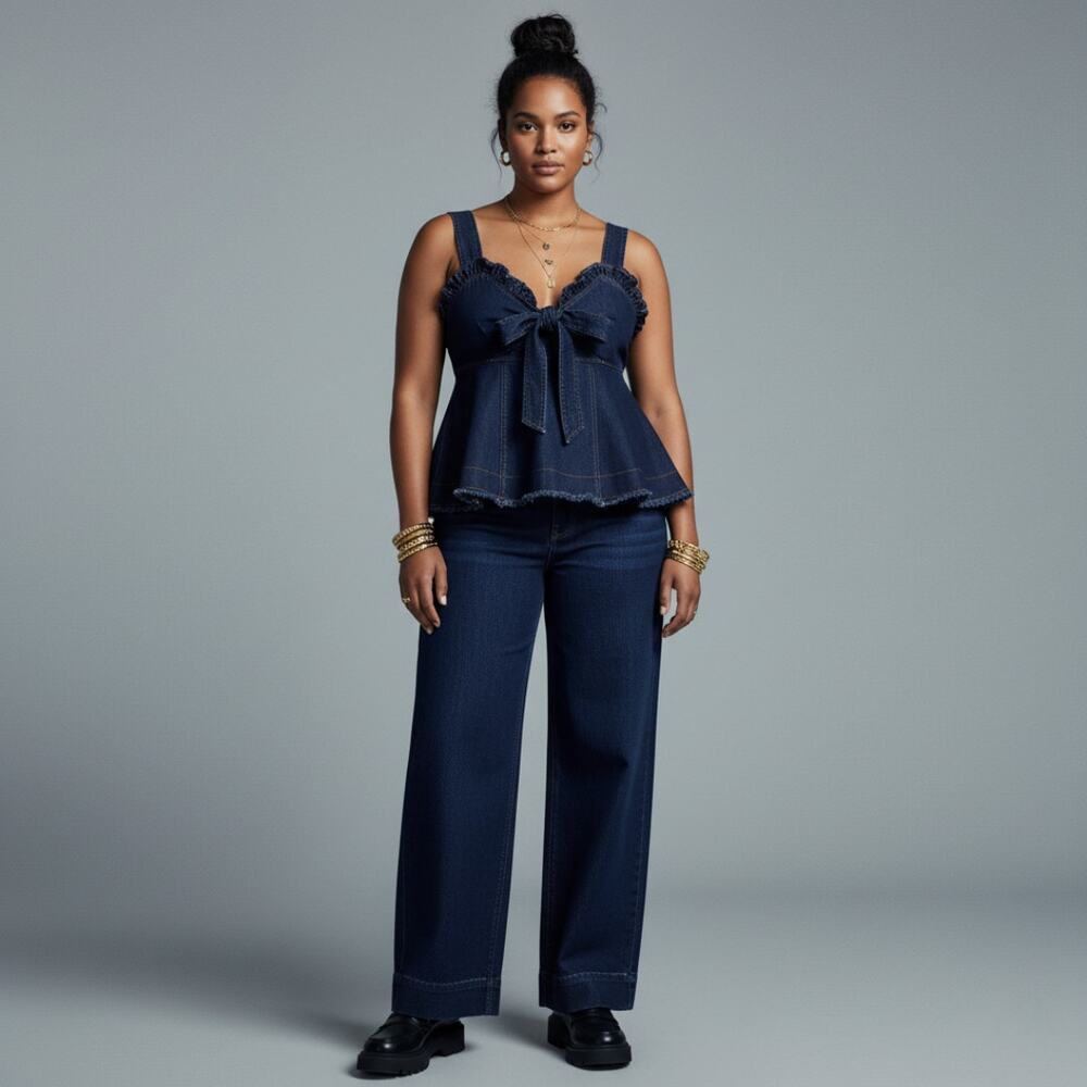 Madewell Navy Ruffled Tie-Front Denim Tank